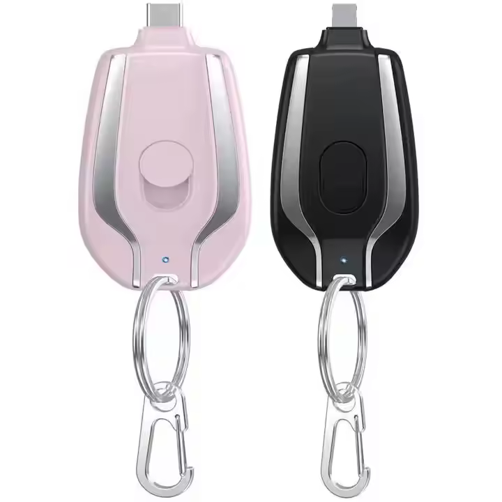 Mini cargador de emergencia de llavero. Lightning, USB-C y android