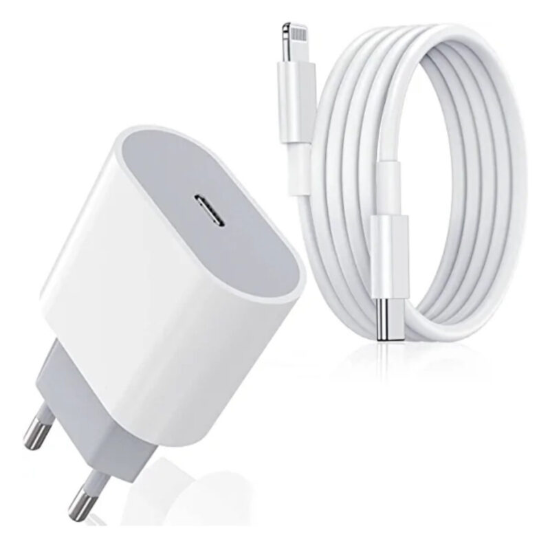 Combo cargador 20W de carga rápida + cable para iPhone y iPad con certificación MFI