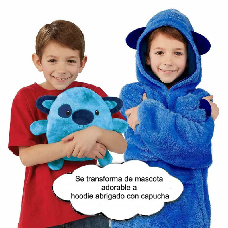 Hoodie y Peluche 2 en 1 para Niños - 6 Diseños Suaves y Adorables (Panda, Gatito, Perrito, Unicornio, Mariquita, Dinosaurio)