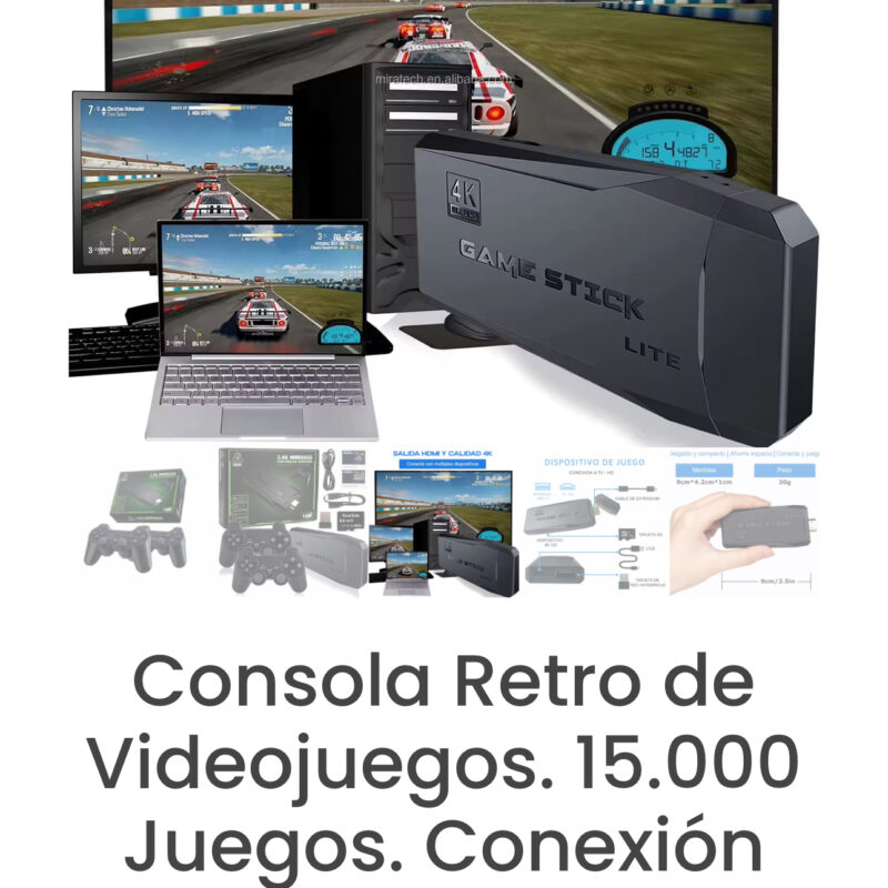 Consola Retro de Videojuegos. 15.000 Juegos. Conexión Inalámbrica 2.4 GHz. Soporte para 2 jugadores.