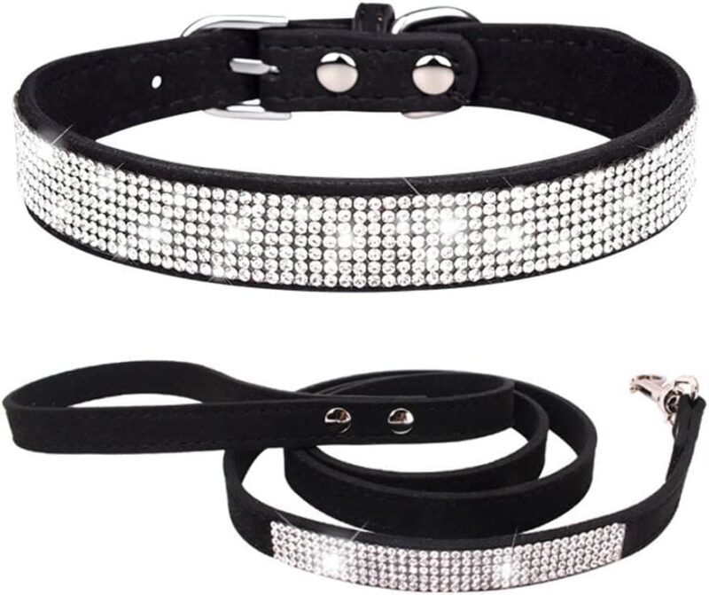 COMBO Collar + Correa Elegante Para Mascotas Con Diamantes Brillantes